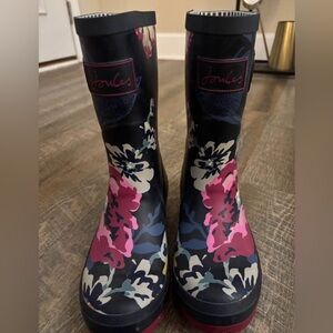 Joules Women's Navy and Pink Floral Rain Boots